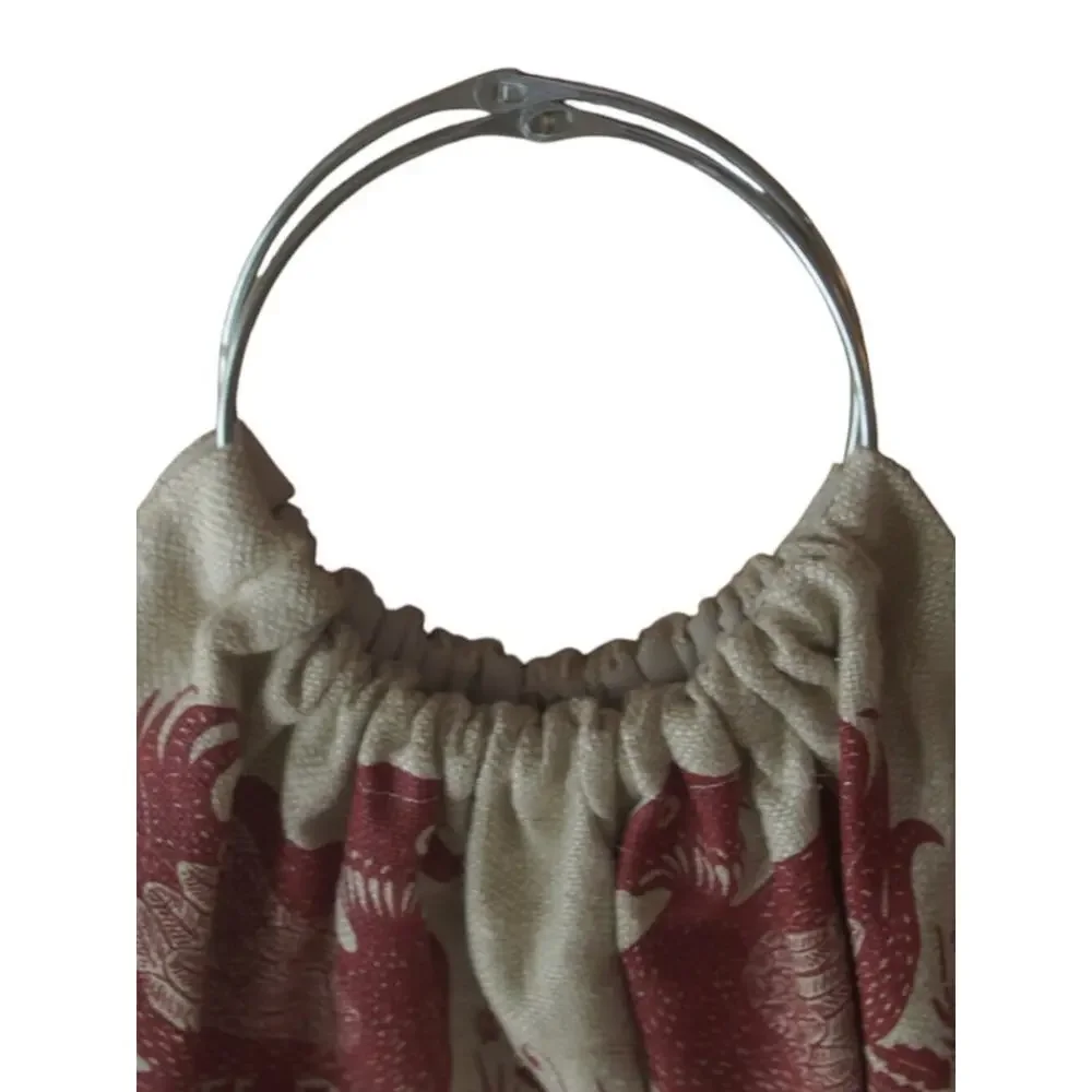 Vintage Rooster Bird Tapestry Ring Handle Bag Removable Cream Red Large